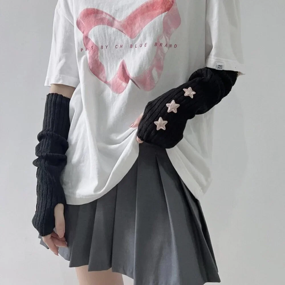 Y2K Star Arm Warmers Cotton Teen Girl Accessories Half Finger Gloves
